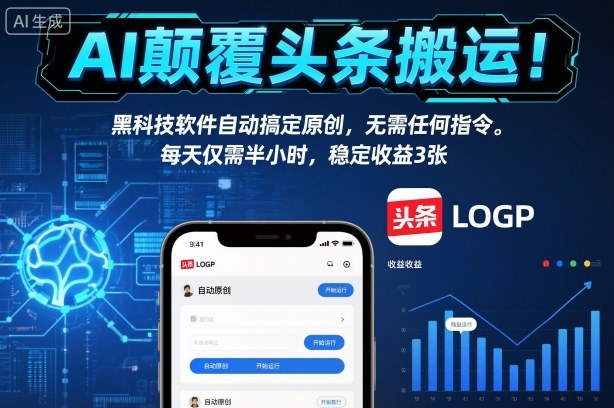 AI颠覆头条搬运！黑科技软件自动搞定原创，无需任何指令。每天仅需半小时，稳定收益3张【揭秘】-小艾网创