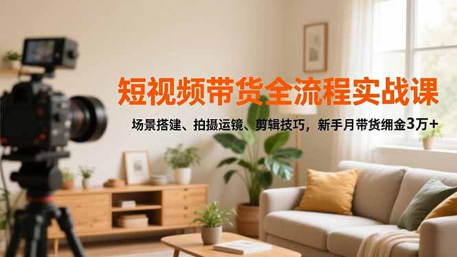 短视频带货全流程实战课,场景搭建、拍摄运镜、剪辑技巧,新手月带货佣金3万+-小艾网创