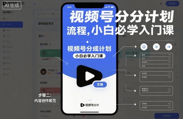 视频号分成计划实操流程，小白必学入门课-小艾网创