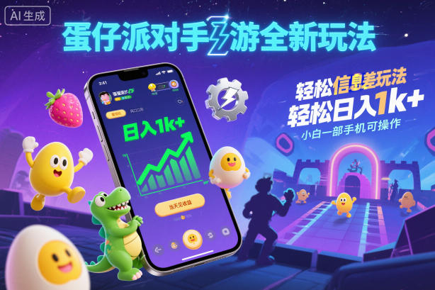 蛋仔派对手游全新玩法,轻松日入1k+,风口信息差玩法,当天见收益,小白一部手机可操作-小艾网创