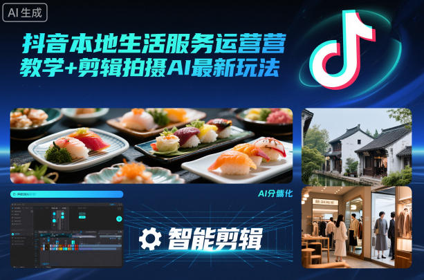 抖音本地生活服务运营教学+剪辑拍摄AI最新玩法-小艾网创