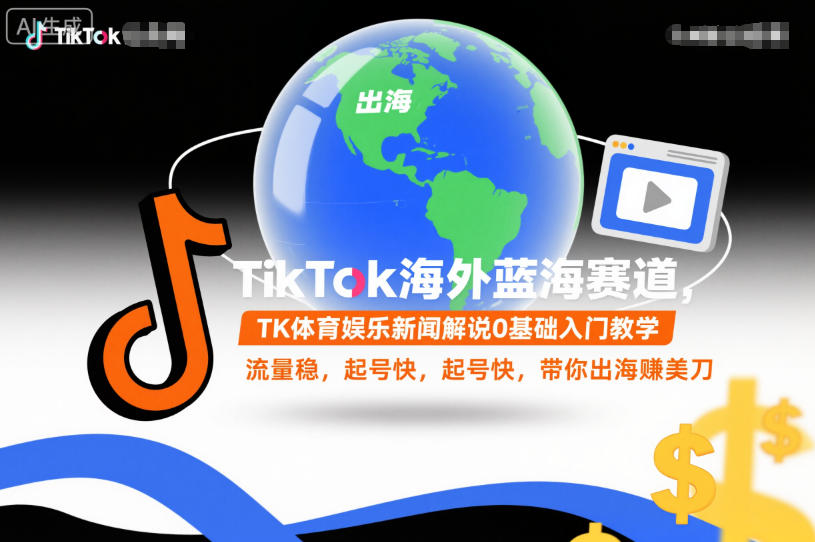 TikTok海外蓝海赛道，TK体育娱乐新闻解说0基础入门教学，流量稳，起号快，带你出海賺美刀-小艾网创