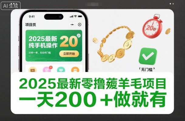 2025最新零撸薅羊毛项目，纯手机操作，20秒一单，无任何门槛，一天200+做就有【揭秘】-小艾网创