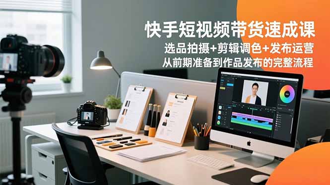 快手短视频带货速成课，选品拍摄+剪辑调色+发布运营，从前期准备到作品发布的完整流程-小艾网创