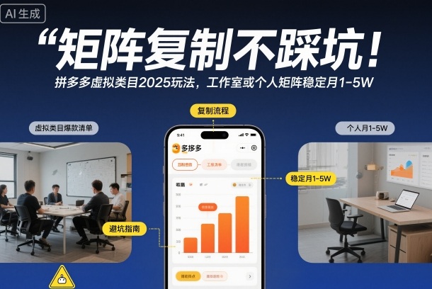 矩阵复制不踩坑！拼多多虚拟类目2025玩法，工作室或者个人矩阵稳定月1-5W【揭秘】-小艾网创