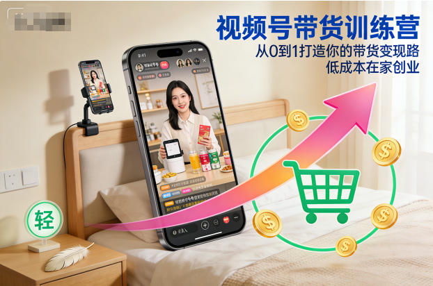 视频号带货训练营，从0到1打造你的带货变现路，低成本在家创业-小艾网创