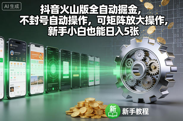 抖音火山版全自动掘金，不封号自动操作，可矩阵放大操作，新手小白也能日入5张【揭秘】-小艾网创