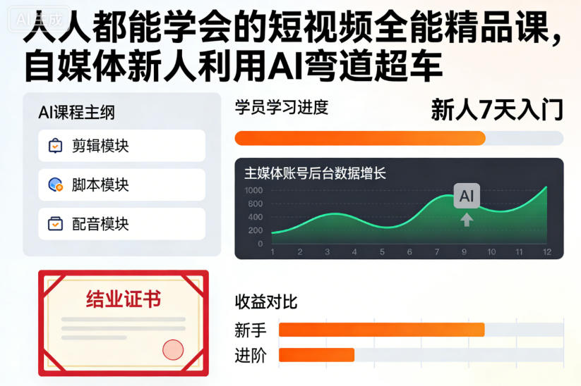 人人都能学会的短视频全能精品课，自媒体新人利用AI弯道超车-小艾网创