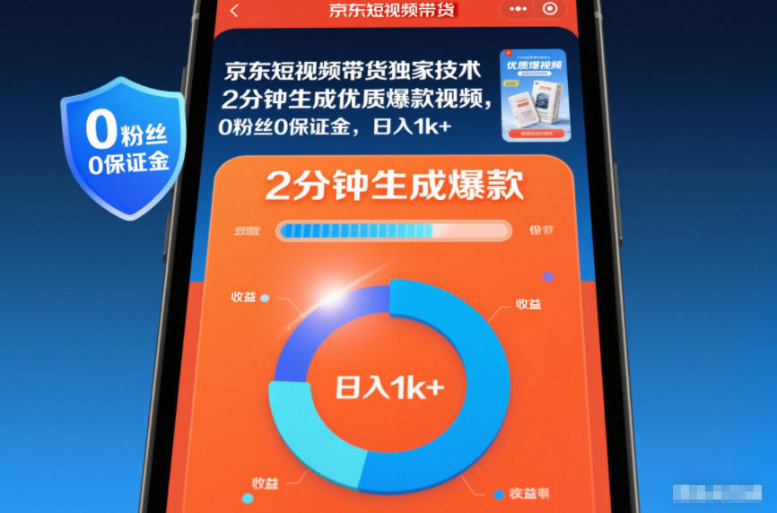 京东短视频带货独家技术,2分钟生成一条优质爆款视频,0粉丝0保证金,日入1k+【揭秘】-小艾网创