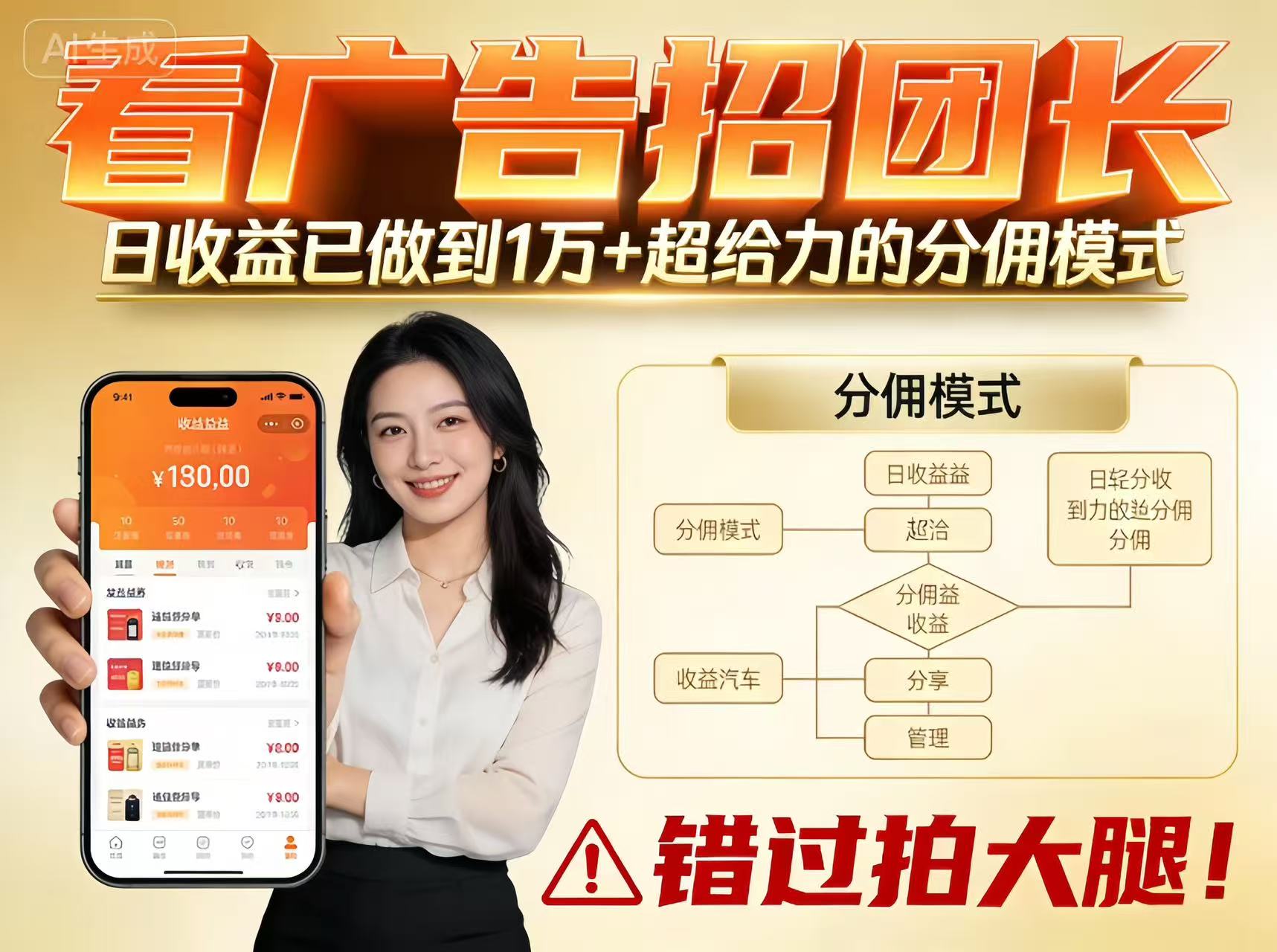 看广告招团长,团队收益已做到日入1万,分佣模式超给力,错过拍大腿-小艾网创