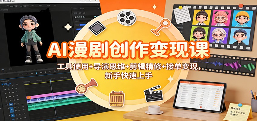 AI漫剧创作变现课：工具使用+导演思维+剪辑精修+接单变现，新手快速上手-小艾网创