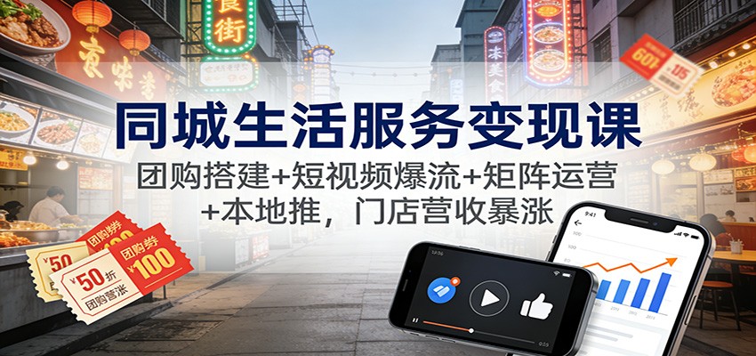 同城生活服务变现课：团购搭建+短视频爆流+矩阵运营+本地推，门店营收暴涨-小艾网创