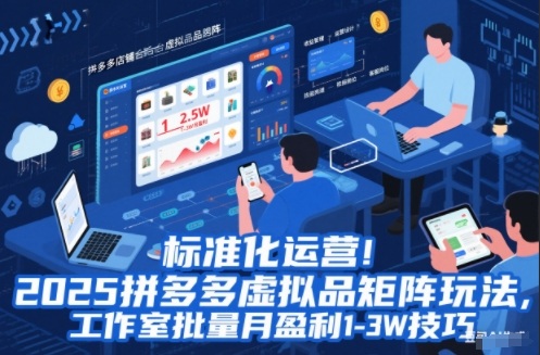 标准化运营！2025拼多多虚拟品矩阵玩法，工作室批量月盈利1-3W技巧【揭秘】-小艾网创