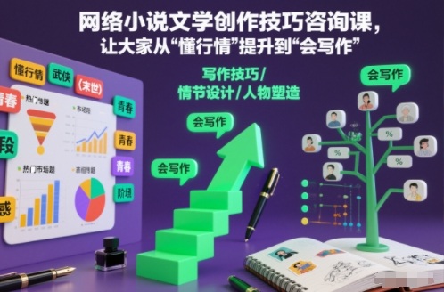 网络小说文学创作技巧咨询课,让大家从“懂行情”提升到”会写作”的高度-小艾网创
