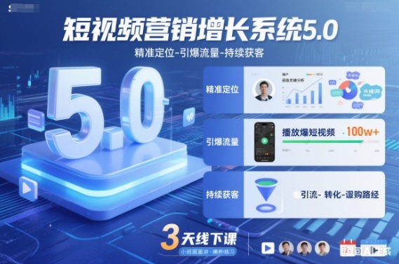 短视频营销增长系统5.0，精准定位-引爆流量-持续获客，3天线下课(音频+图片)-小艾网创