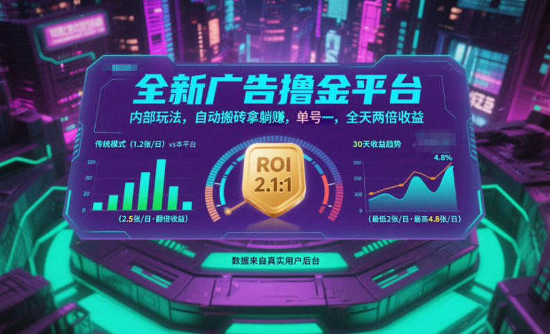 全新广告撸金平台,内部玩法,自动搬砖拿躺賺,单号一天保底2张+,全天两倍收益【揭秘】-小艾网创