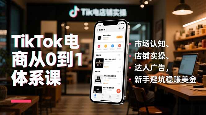 TikTok电商从0到1体系课,市场认知、店铺实操、达人广告,新手避坑稳赚美金-小艾网创