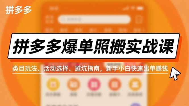 拼多多爆单照搬实战课,类目玩法、活动选择、避坑指南,新手小白快速出单赚钱-小艾网创