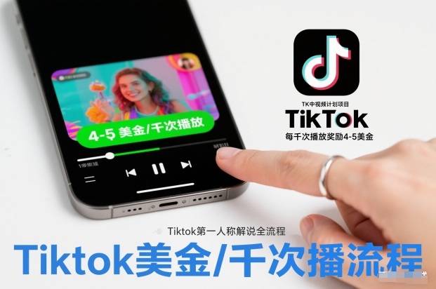 TK中视频计划项目,Tiktok第一人称解说流程,每干次播放奖励4-5美金-小艾网创