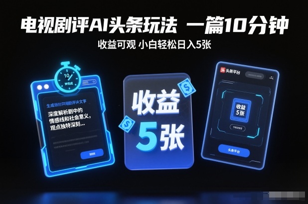 电视剧评AI头条玩法,一篇10分钟,收益可观,小白轻松日入5张+【独家】-小艾网创