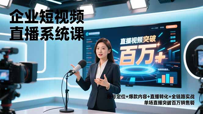 企业短视频直播系统课,账号定位+爆款内容+直播转化+全链路实战,单场直播突破百万销售额-小艾网创