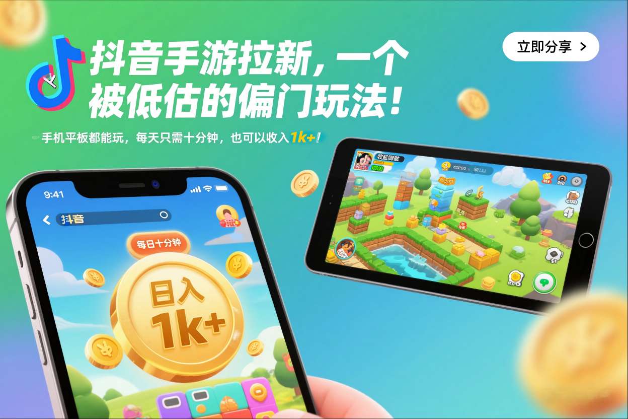 抖音手游拉新,一个被低估的偏门玩法!手机平板都能玩,每天只需十分钟,也可以收入1k+【揭秘】-小艾网创