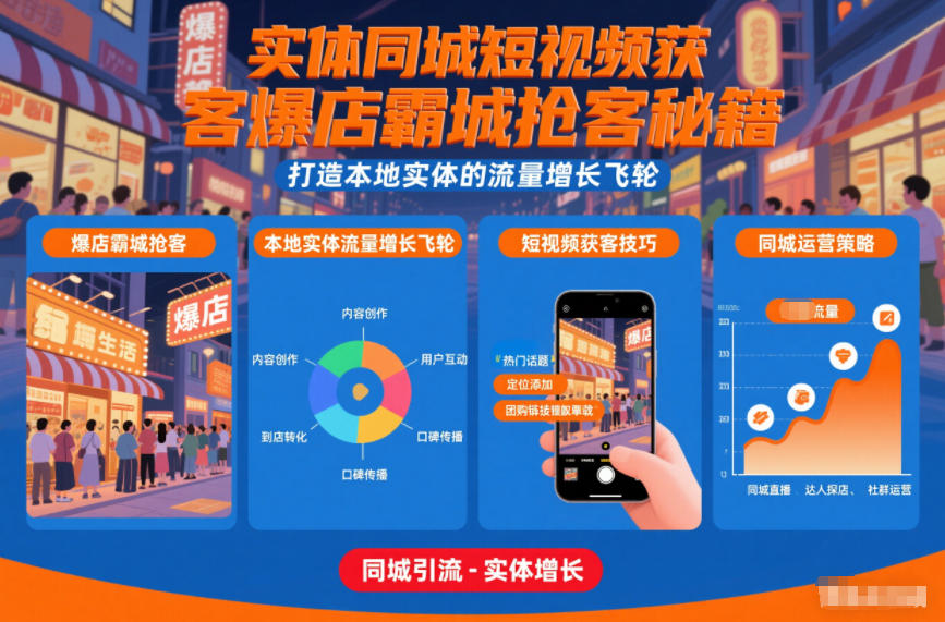 实体同城短视频获客爆店霸城抢客秘籍，打造本地实体的流量增长飞轮-小艾网创