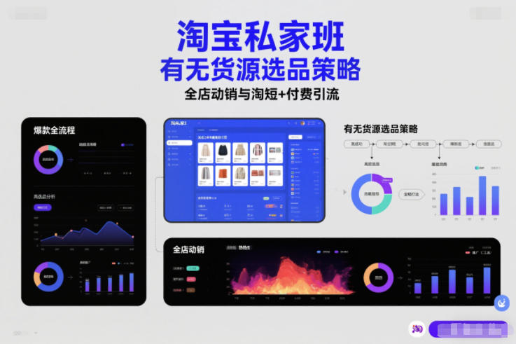 淘宝私家班，有无货源选品策略，高成功率爆款全流程打法，全店动销与淘短+付费引流(更新)-小艾网创
