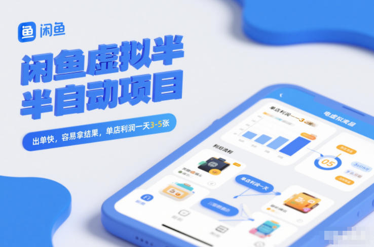 闲鱼虚拟半自动项目，出单快，容易拿结果，单店利润一天3-5张-小艾网创