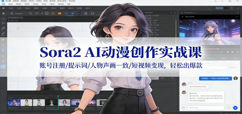 Sora2 AI动漫创作实战课:账号注册/提示词/人物声画一致/短视频变现,轻松出爆款-小艾网创
