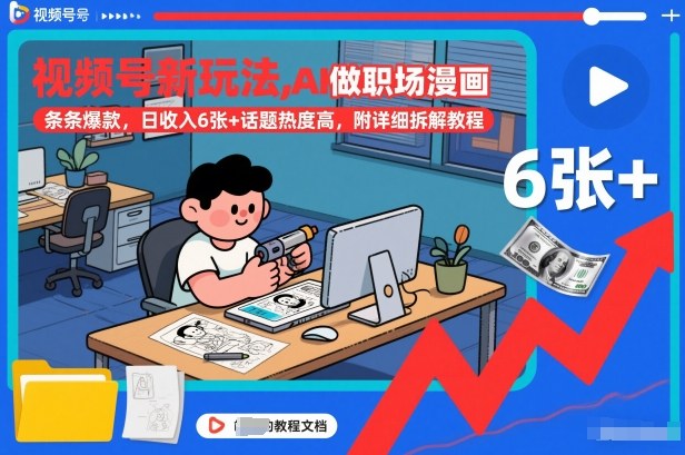 视频号新玩法，AI做职场漫画，条条爆款，日收入6张+话题热度高，附详细拆解教程-小艾网创