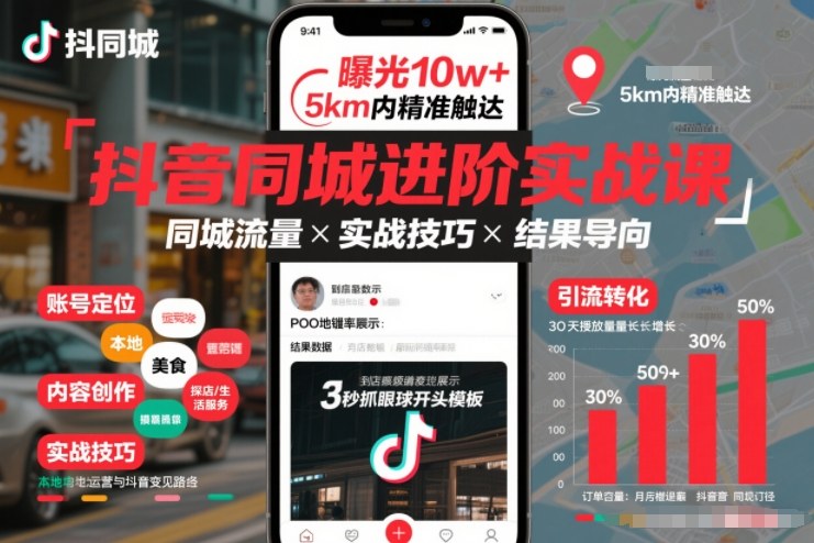 抖音同城进阶实战课，助你同城流量拿到结果-小艾网创