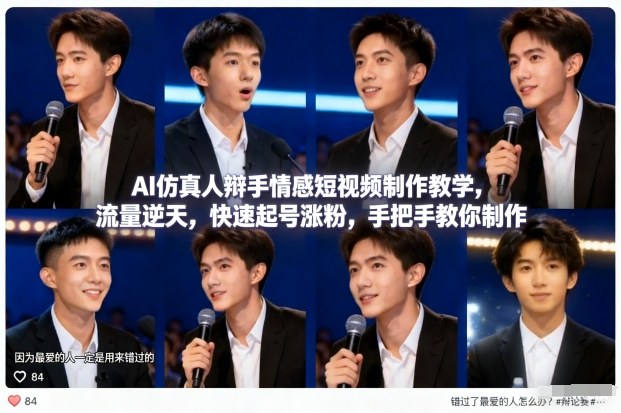 AI仿真人辩手情感短视频制作教学，流量逆天，快速起号涨粉，手把手教你制作-小艾网创