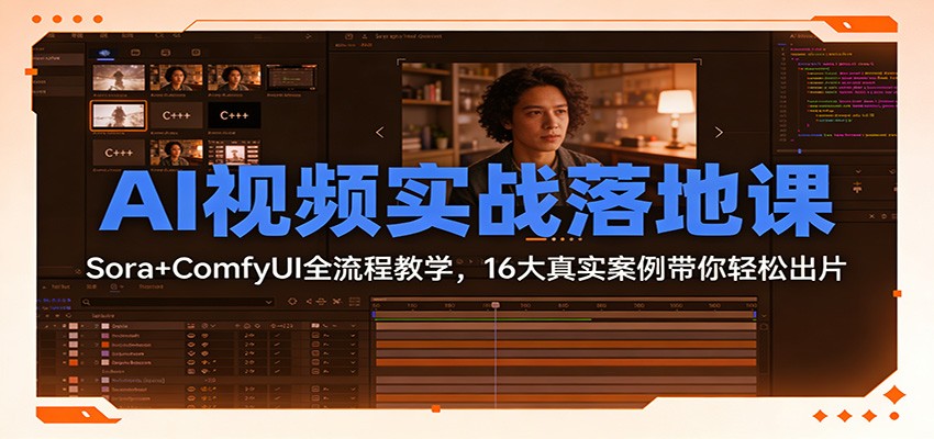 AI视频实战落地课:Sora+ComfyUI全流程教学,16大真实案例带你轻松出片-小艾网创