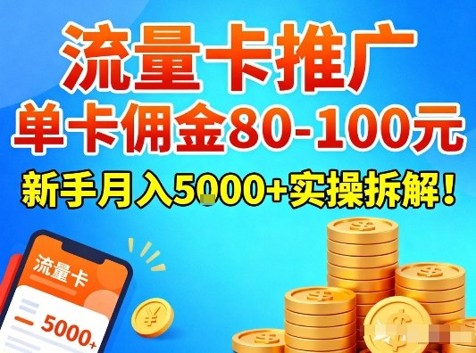 流量卡推广，单卡佣金80-100，新手月入5k+实操拆解！-小艾网创