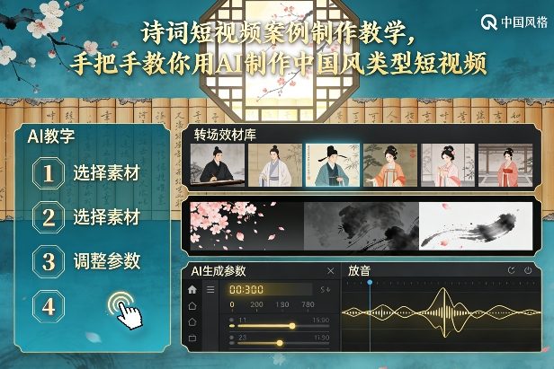 古诗词短视频案例制作教学，手把手教你用AI制作中国风类型短视频-小艾网创