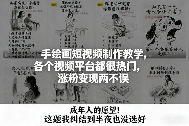 手绘画短视频制作教学,各个视频平台都很热门,涨粉变现两不误-小艾网创