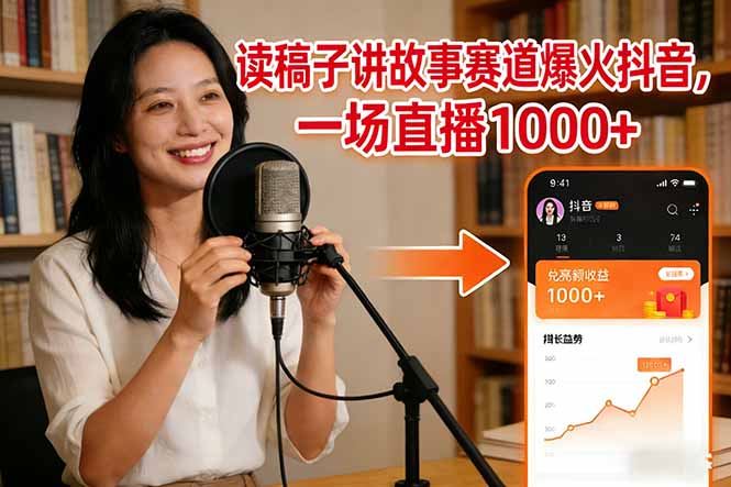 读稿子讲故事赛道爆火抖音,一场直播日入1000+-小艾网创
