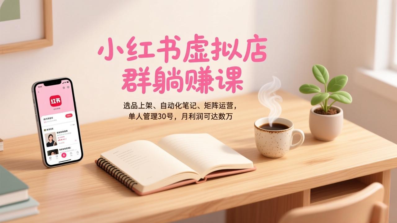 小红书虚拟店群躺赚课，选品上架、自动化笔记、矩阵运营，单人管理30号，月利润可达数万-小艾网创