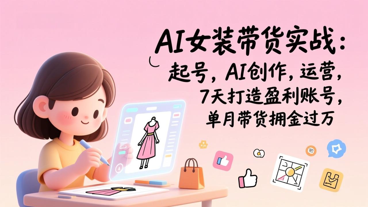 AI女装带货实战：起号，AI创作，运营，7天打造盈利账号，单月带货佣金过万-桀创项目掘金社