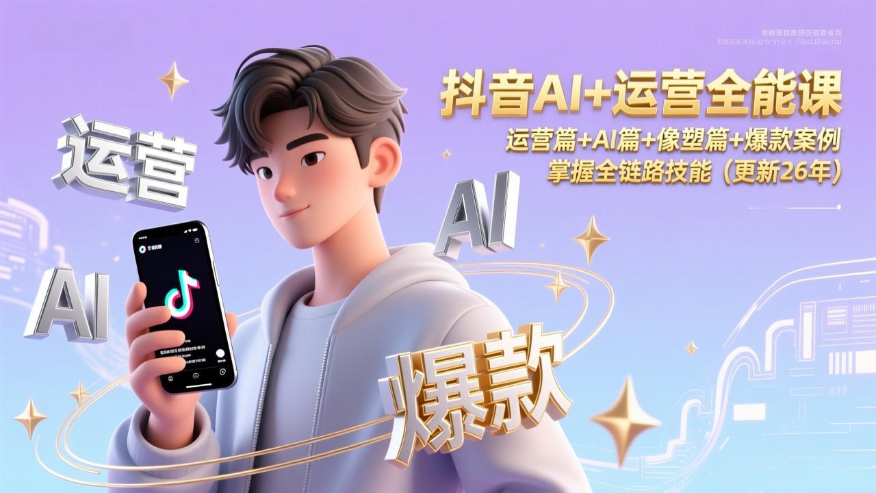 抖音AI+运营全能课，运营篇+AI篇+像塑篇+爆款案例，掌握全链路技能(更新26年-小艾网创