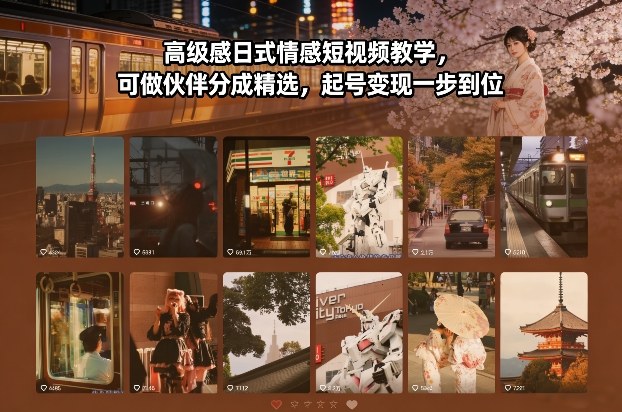 高级感日式情感短视频教学，可做伙伴分成精选，起号变现一步到位-小艾网创