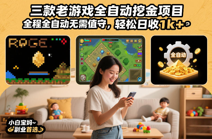 三款老游戏全自动挖金项目，全程全自动无需值守，轻松日收1k+，小白宝妈副业首选【揭秘】-小艾网创