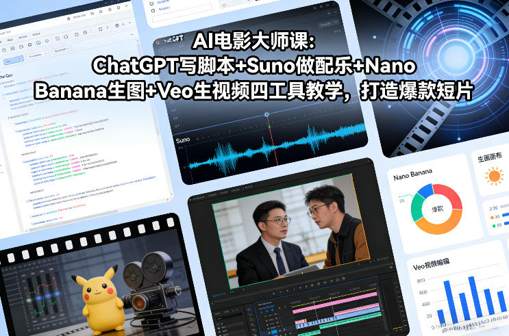 AI电影大师课：ChatGPT写脚本+Suno做配乐+Nano Banana生图+Veo生视频，打造爆款短片-小艾网创