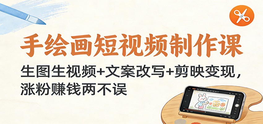 手绘画短视频制作课：生图生视频+文案改写+剪映变现，涨粉赚钱两不误-小艾网创