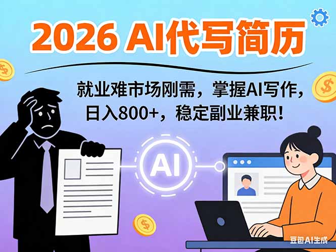 AI代写简历，超暴利，用万能模板月入1-3万实战教程，2026年市场刚需！-小艾网创