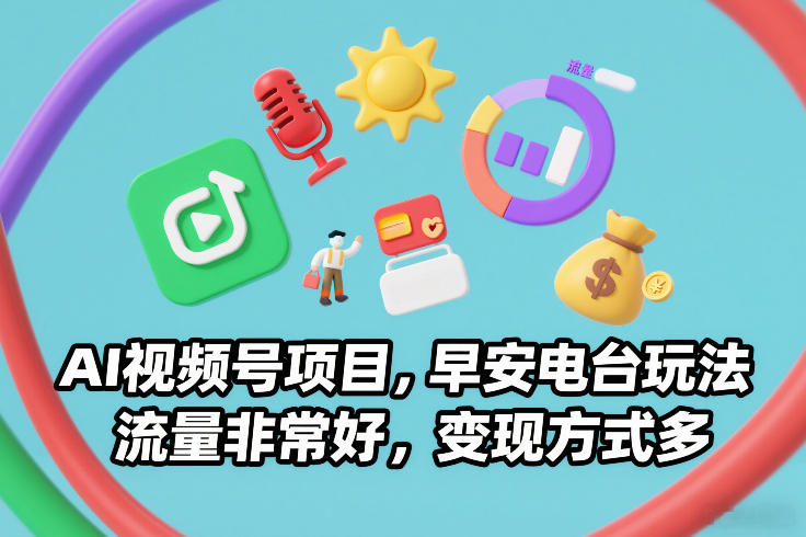 AI视频号项目，早安电台玩法，流量非常好，变现方式多-小艾网创