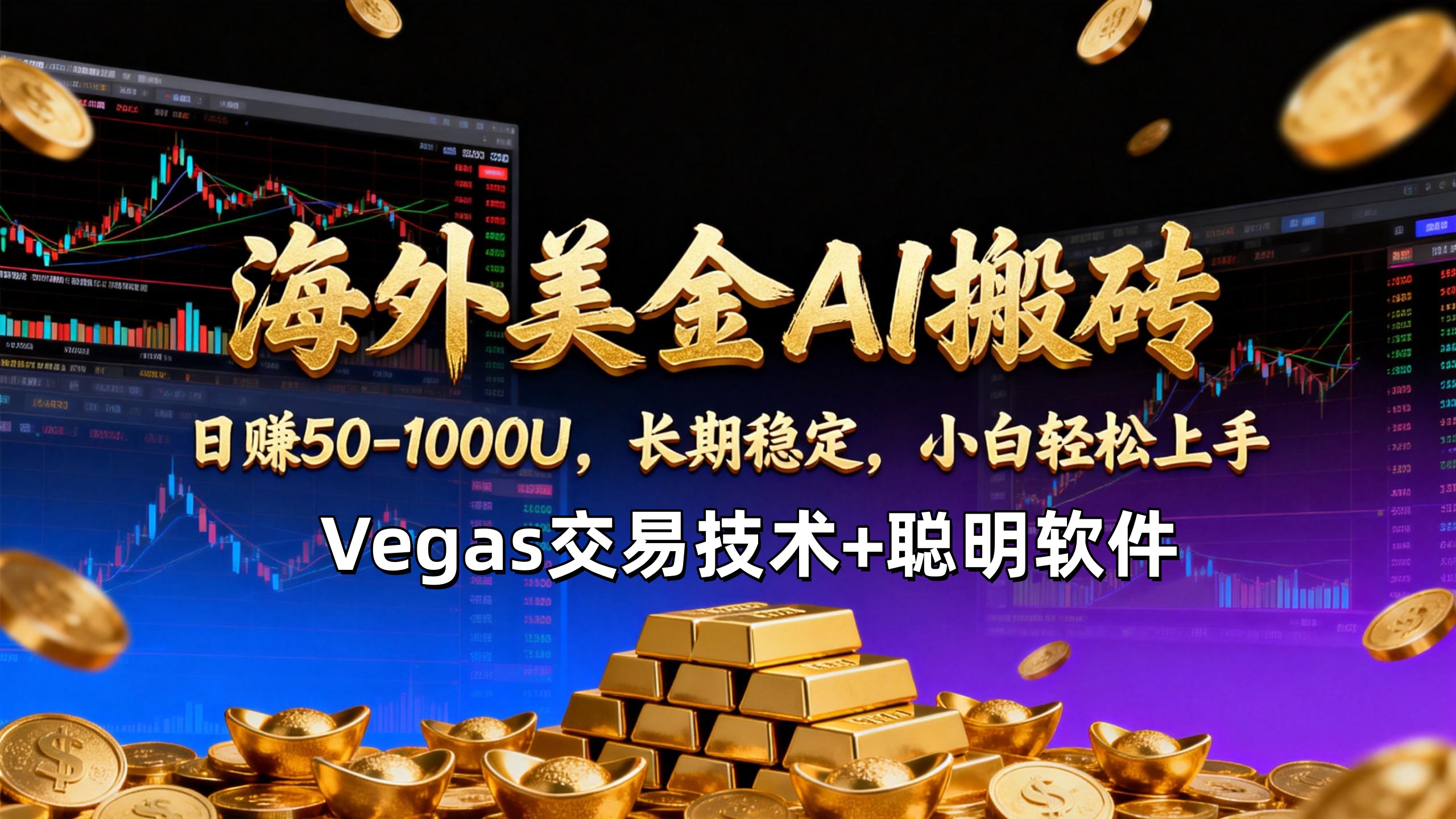 【海外美金AI搬砖】Vegas交易技术+聪明软件，日赚50-1000U，长期稳定，小白轻松上手。-小艾网创
