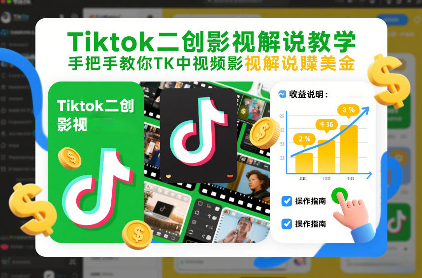 Tiktok二创影视解说教学，手把手教你TK中视频影视解说賺美金(更新26年1月)-小艾网创