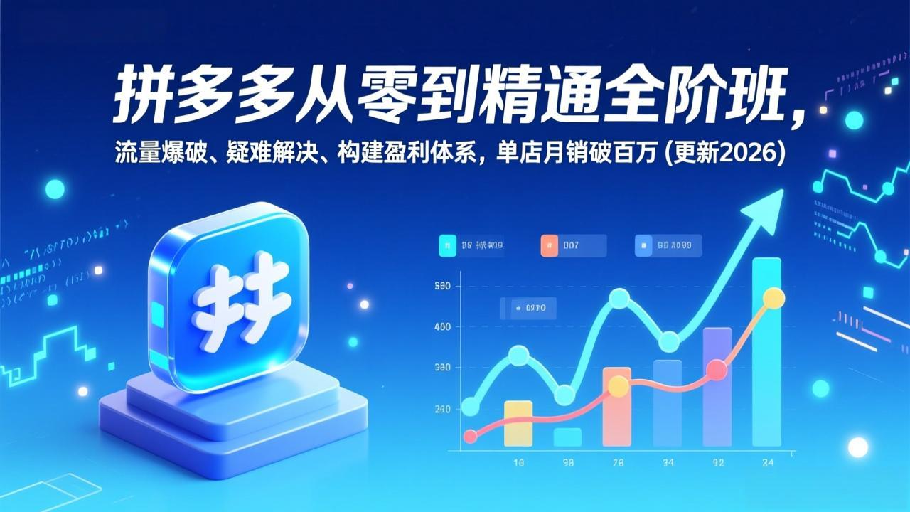 拼多多从零到精通全阶班，流量爆破、疑难解决，构建盈利体系，单店月销破百万(更新2026-小艾网创